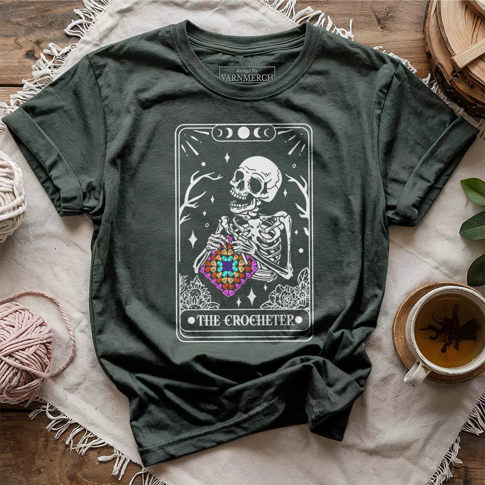 skeleton crocheter tarot t shirt forest