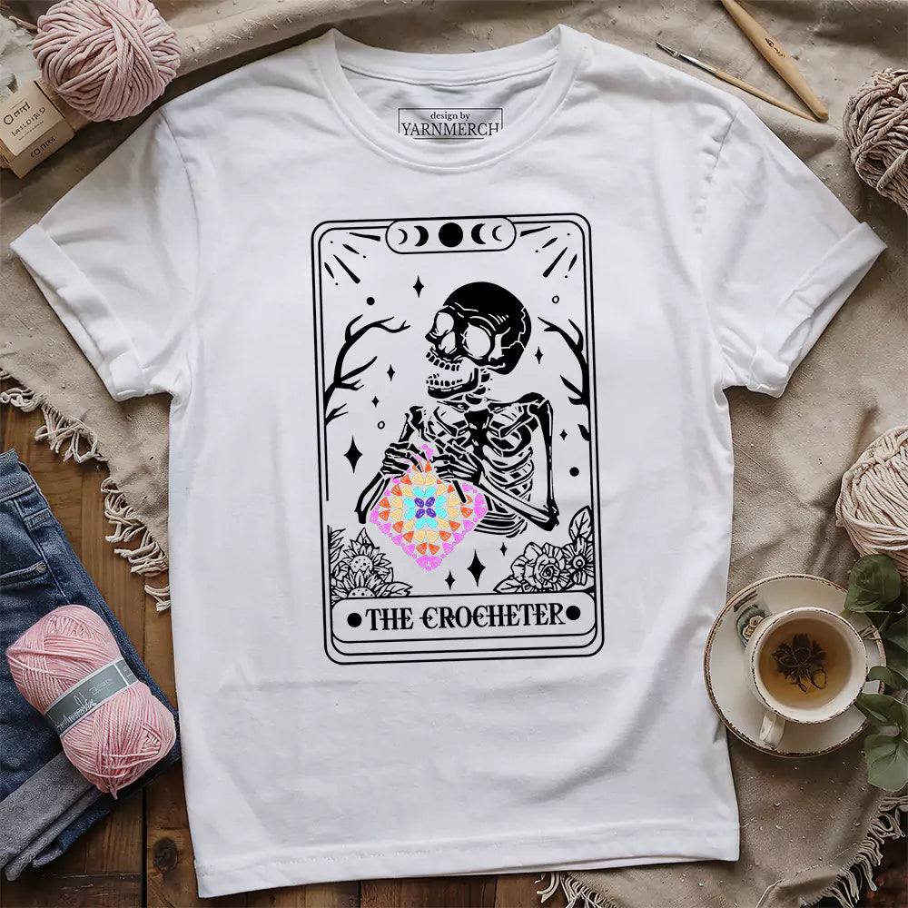 skeleton crocheter tarot t shirt white