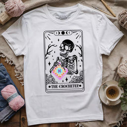 skeleton crocheter tarot t shirt white