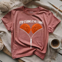 staring at my yarn t shirt heather mauve