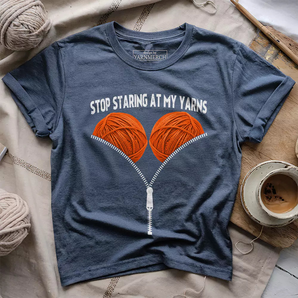 staring at my yarn t shirt heather navy