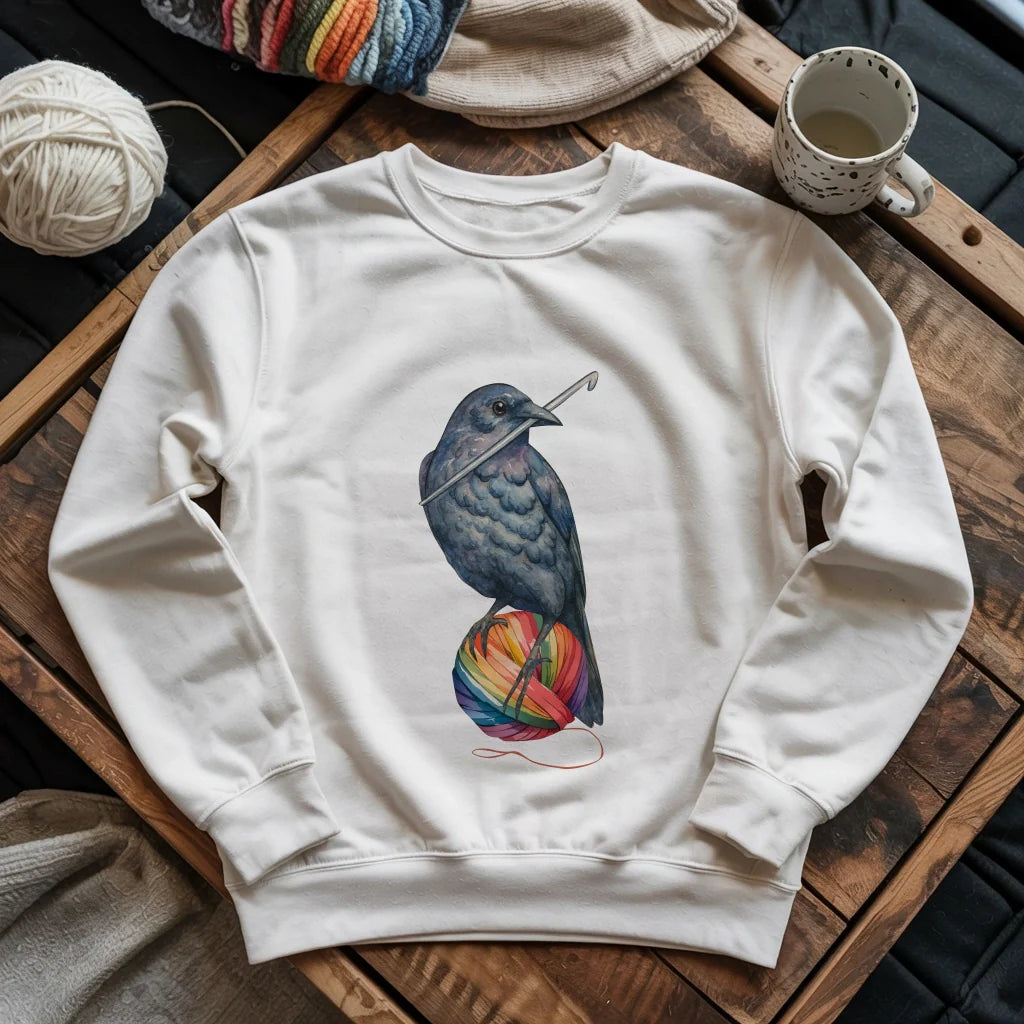 white CrochetCrowSweatshirt