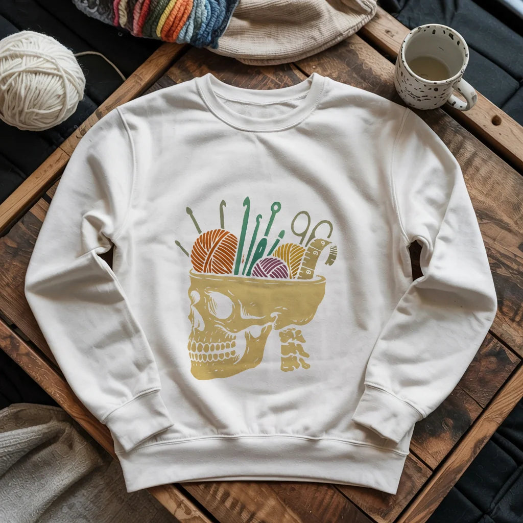 white MurderYarnSweatshirt