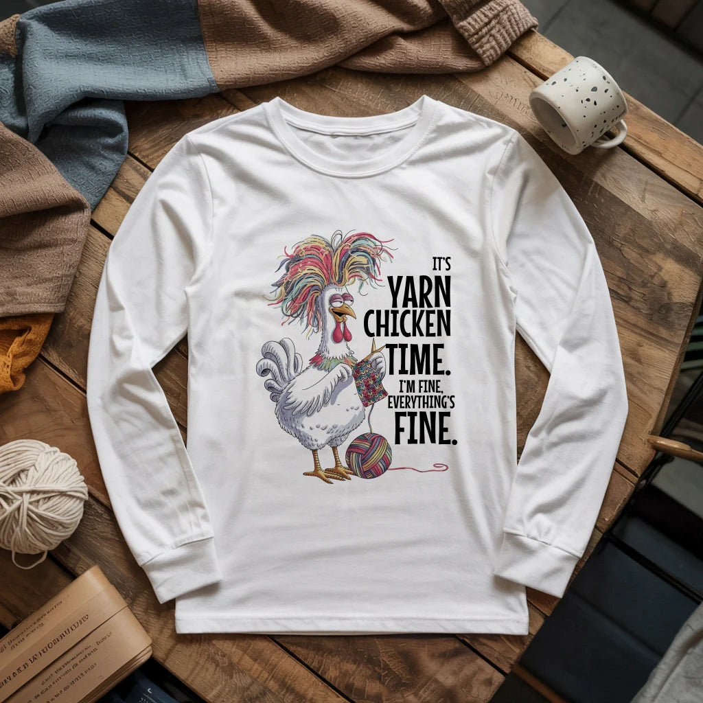 white YarnChickenTimeLongSleeveT shirt