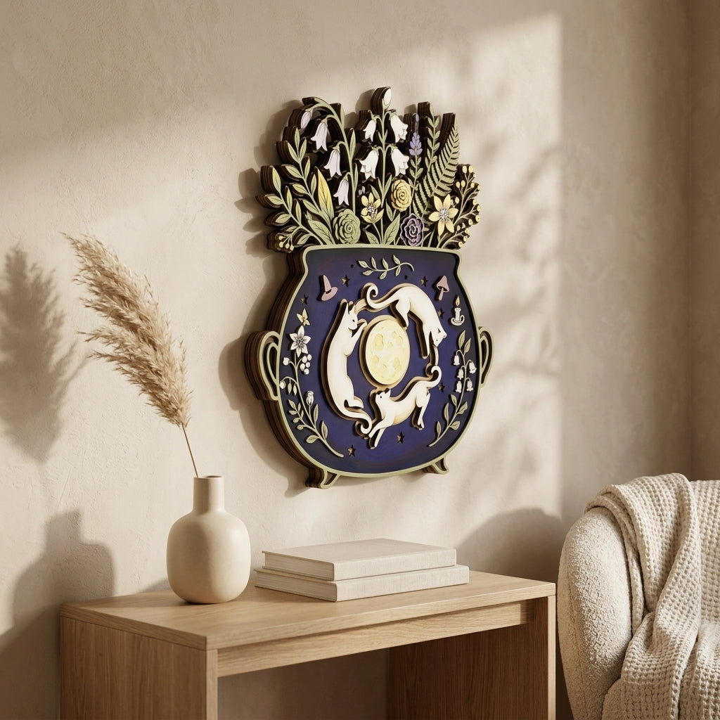 witchy black cat wall decor living room
