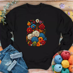 yarn flower sweatshirt black