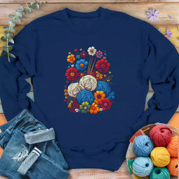 yarn flower sweatshirt navy