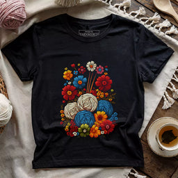 yarn flower t shirt black