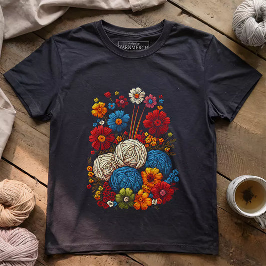 yarn flower t shirt dark grey heather