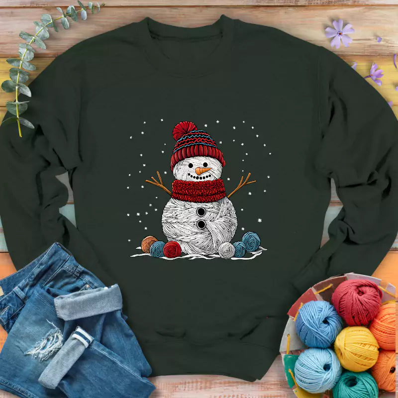 yarn snowman sweatshirt forest green