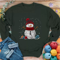 yarn snowman sweatshirt forest green